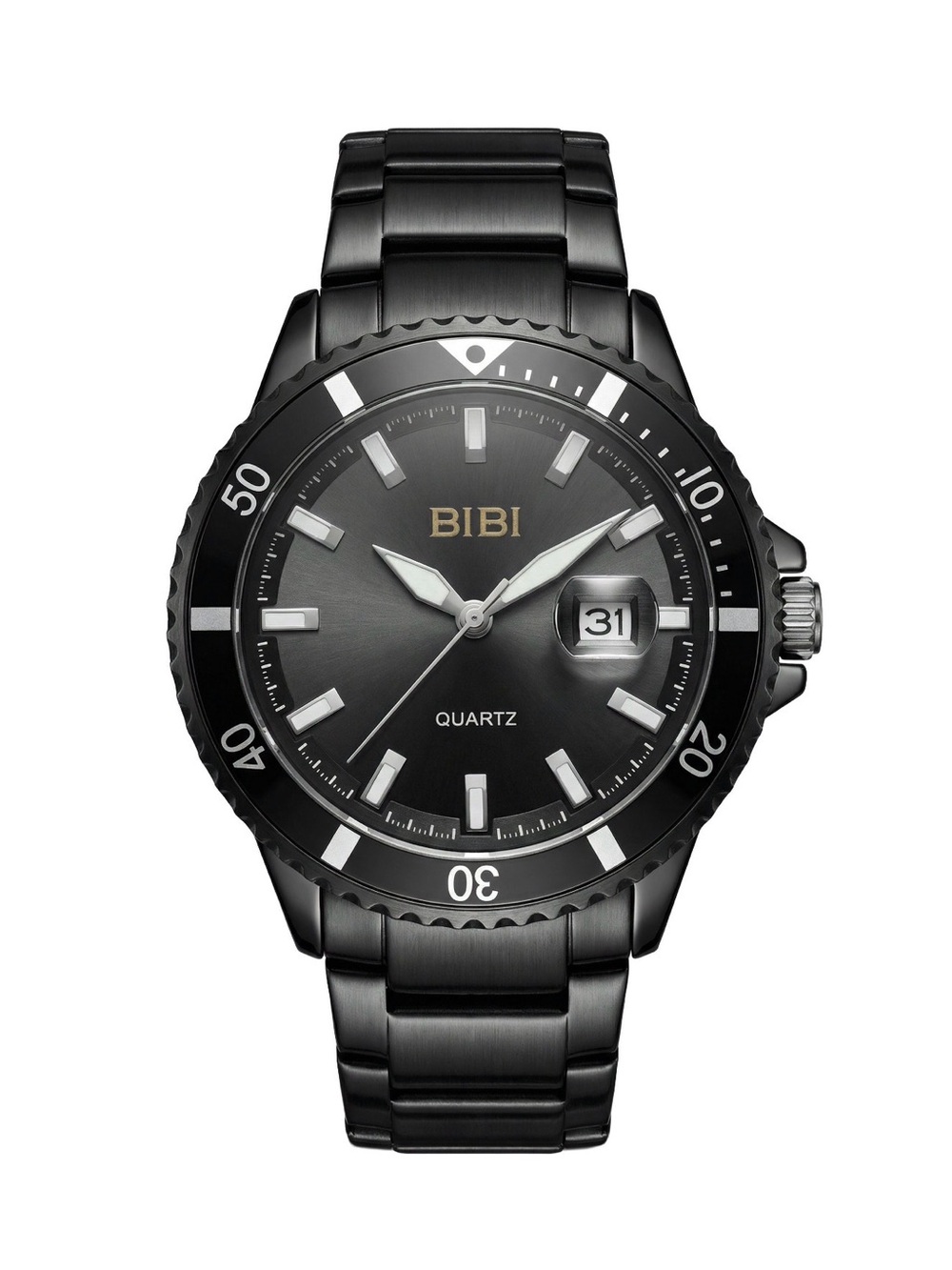 BiBi Black Stainless Steel Dive-Style Watch with Gold Logo
